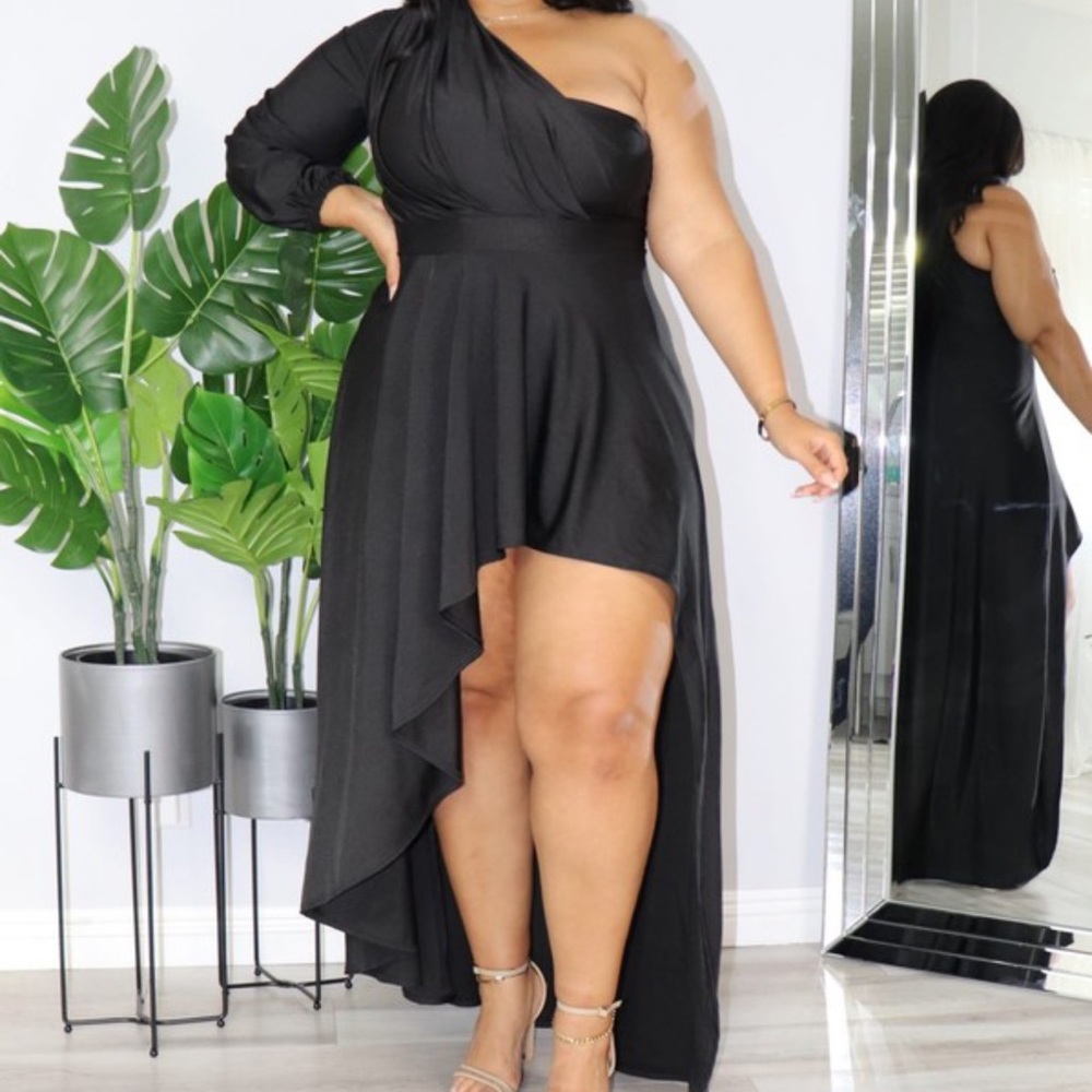 One shoulder asymmetrical dress plus size formal wear - Picture 3 of 3